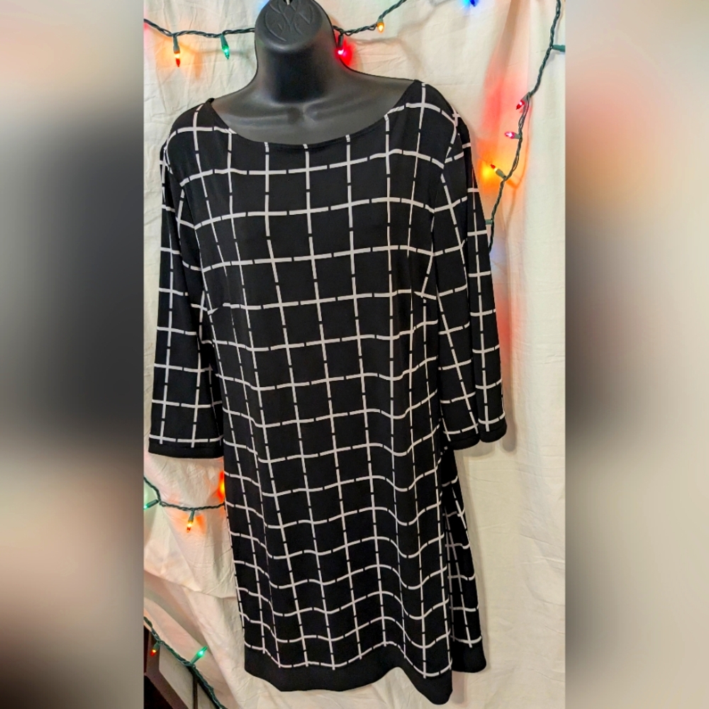 🔥American Living Chic Black and White Grid Dress SZ 16